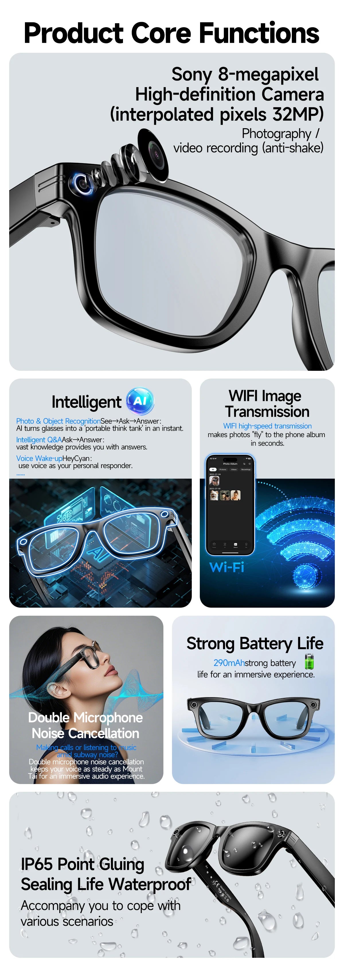 2026 AI Smart Glasses with 8MP Camera Video Recording 20+ Languages Translation Sunglasses Bluetooth Call Music Play Men Women