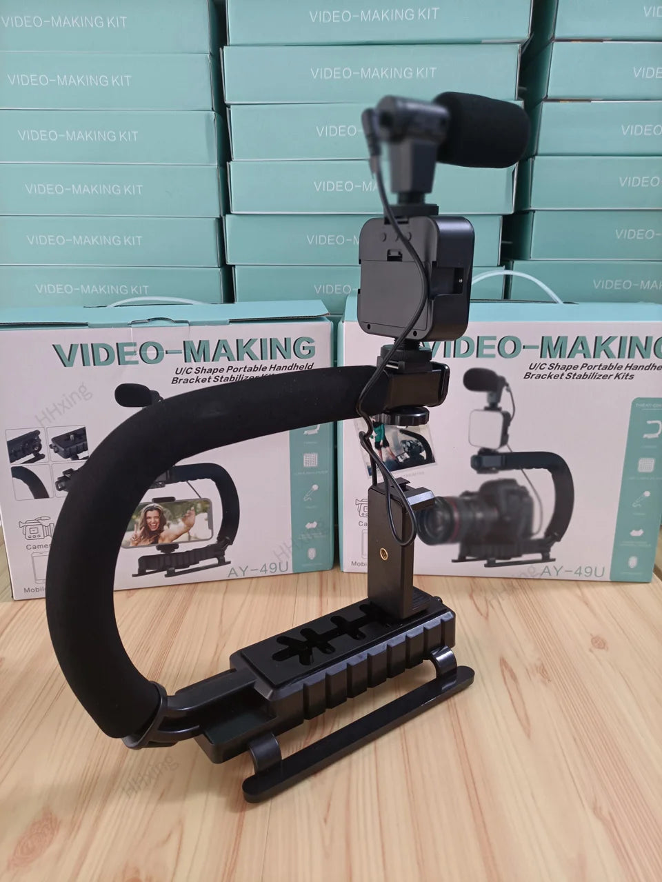 Universal Photography Video Handheld Vlog Stand Stabilizer Kit LED Light Microphone Remote Shutter Phone Camera Recording