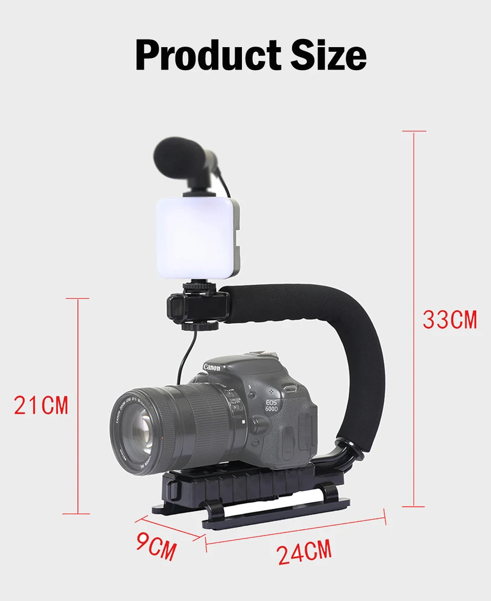 Universal Photography Video Handheld Vlog Stand Stabilizer Kit LED Light Microphone Remote Shutter Phone Camera Recording