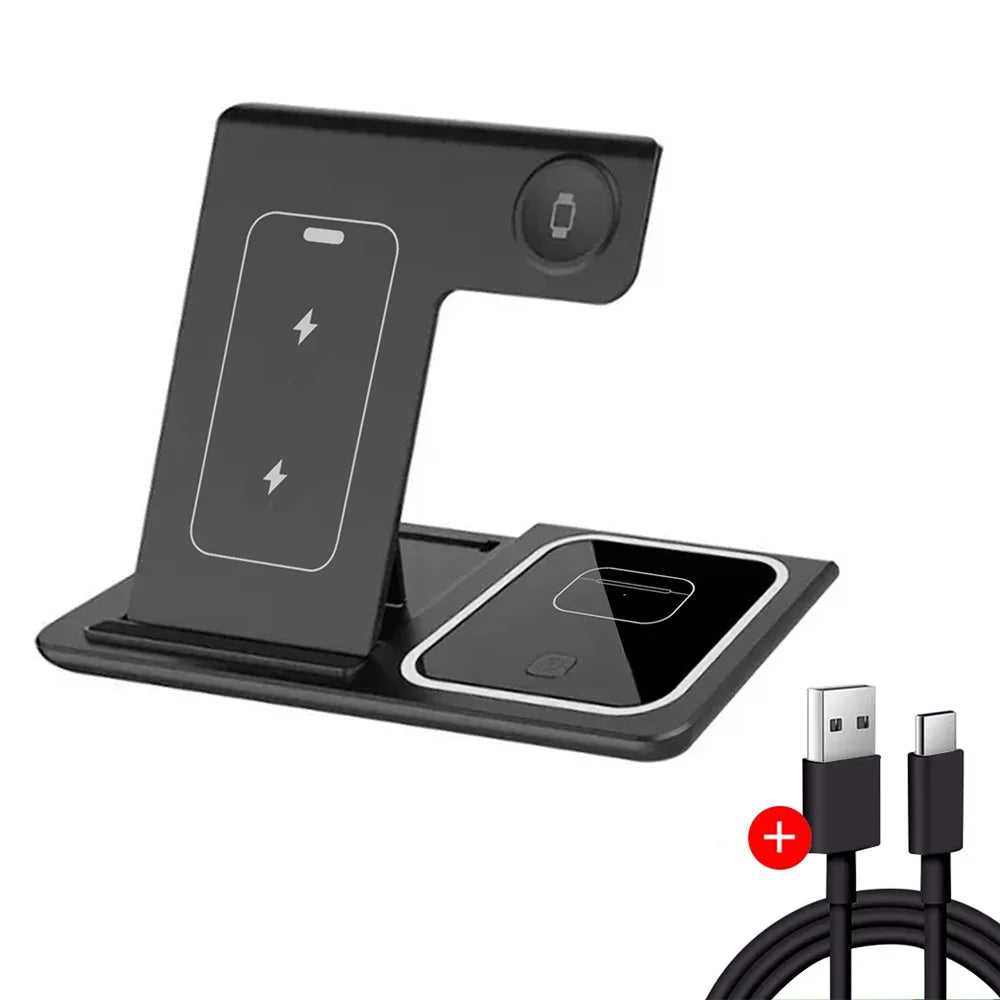 30W 3 in 1 LED Fast Wireless Charger Stand Foldable Charging Station For iPhone 17- 12 Apple Watch 9 8 7 6 5 Airpods Pro