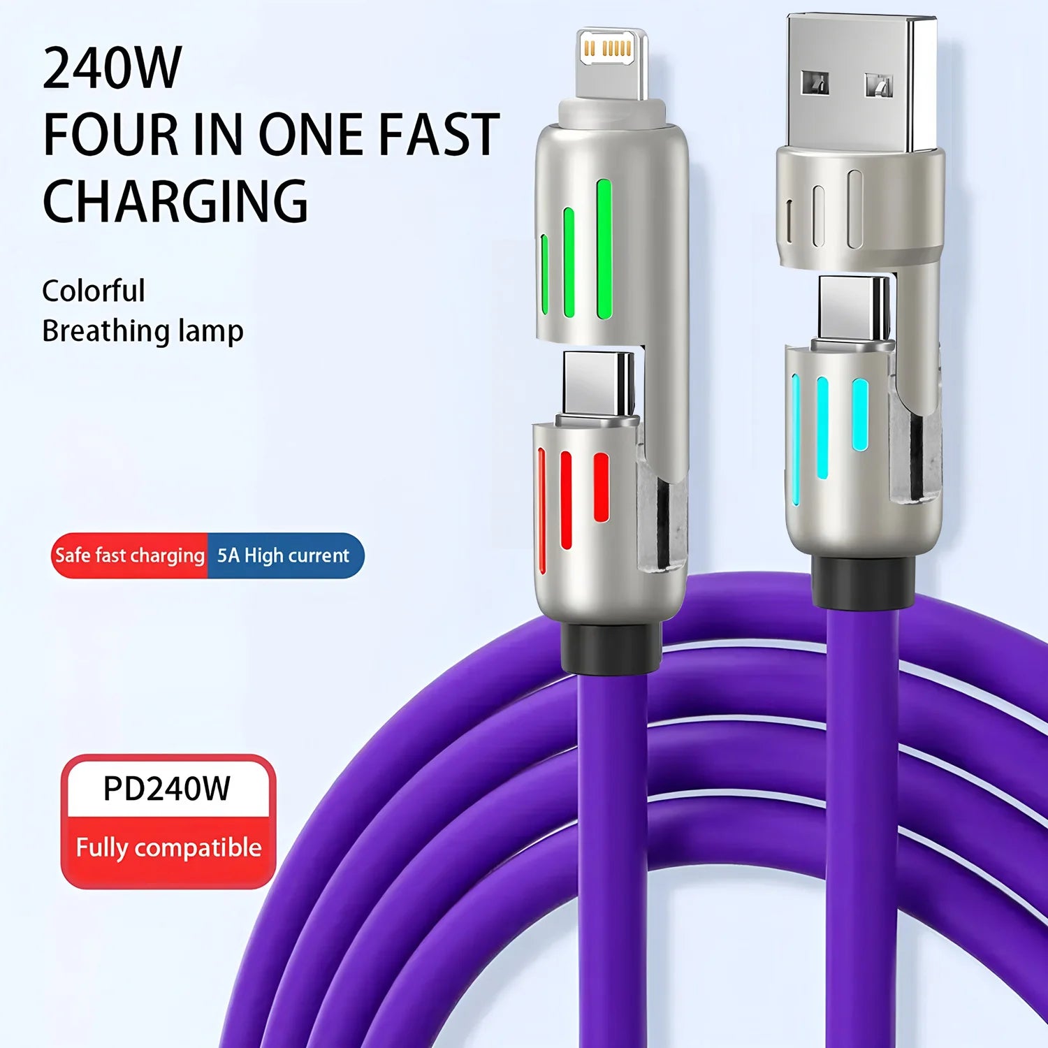 4 IN 1Multifunctional Fast Charging Cable USB A USB C to TypeC Lighting For Iphone 16 15 14 13 Huawei Xiaomi POCO Samsung