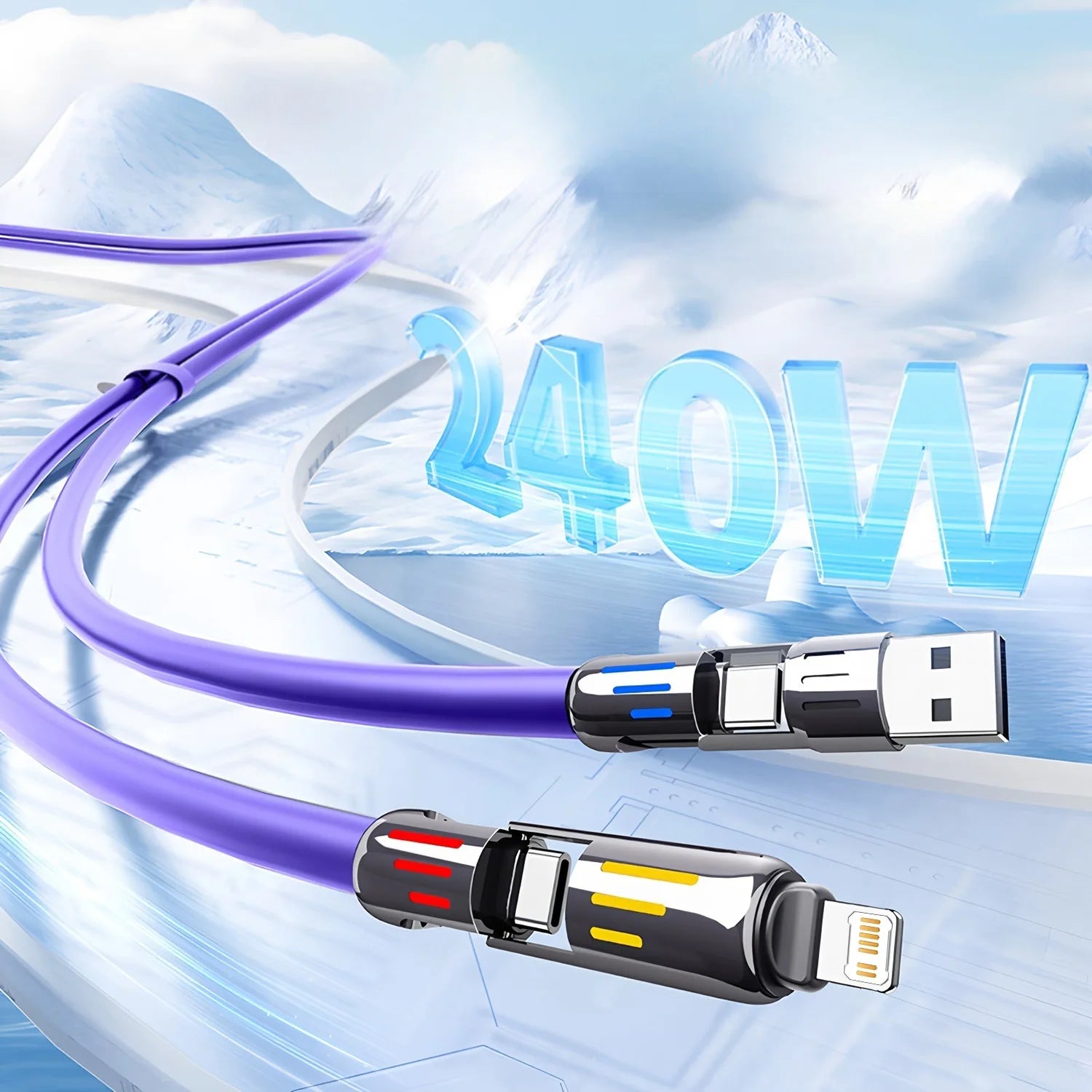 4 IN 1Multifunctional Fast Charging Cable USB A USB C to TypeC Lighting For Iphone 16 15 14 13 Huawei Xiaomi POCO Samsung
