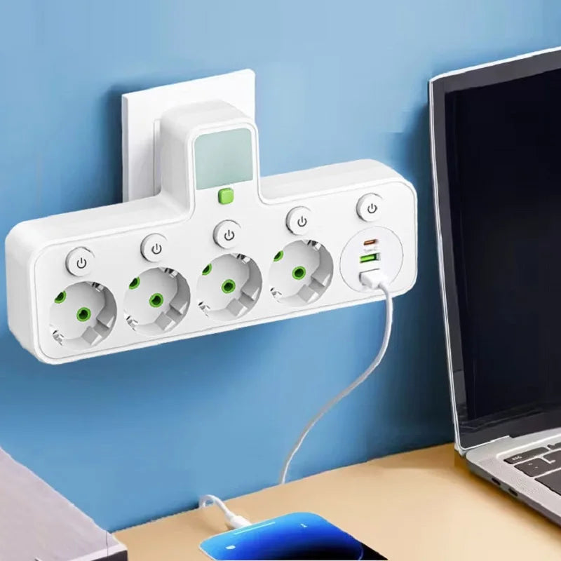 EU Plug AC Outlet Power Strip Multiprise Wall Socket Universal Network Filter USB  TYPE C Cherger Separate Switch Light Adapter